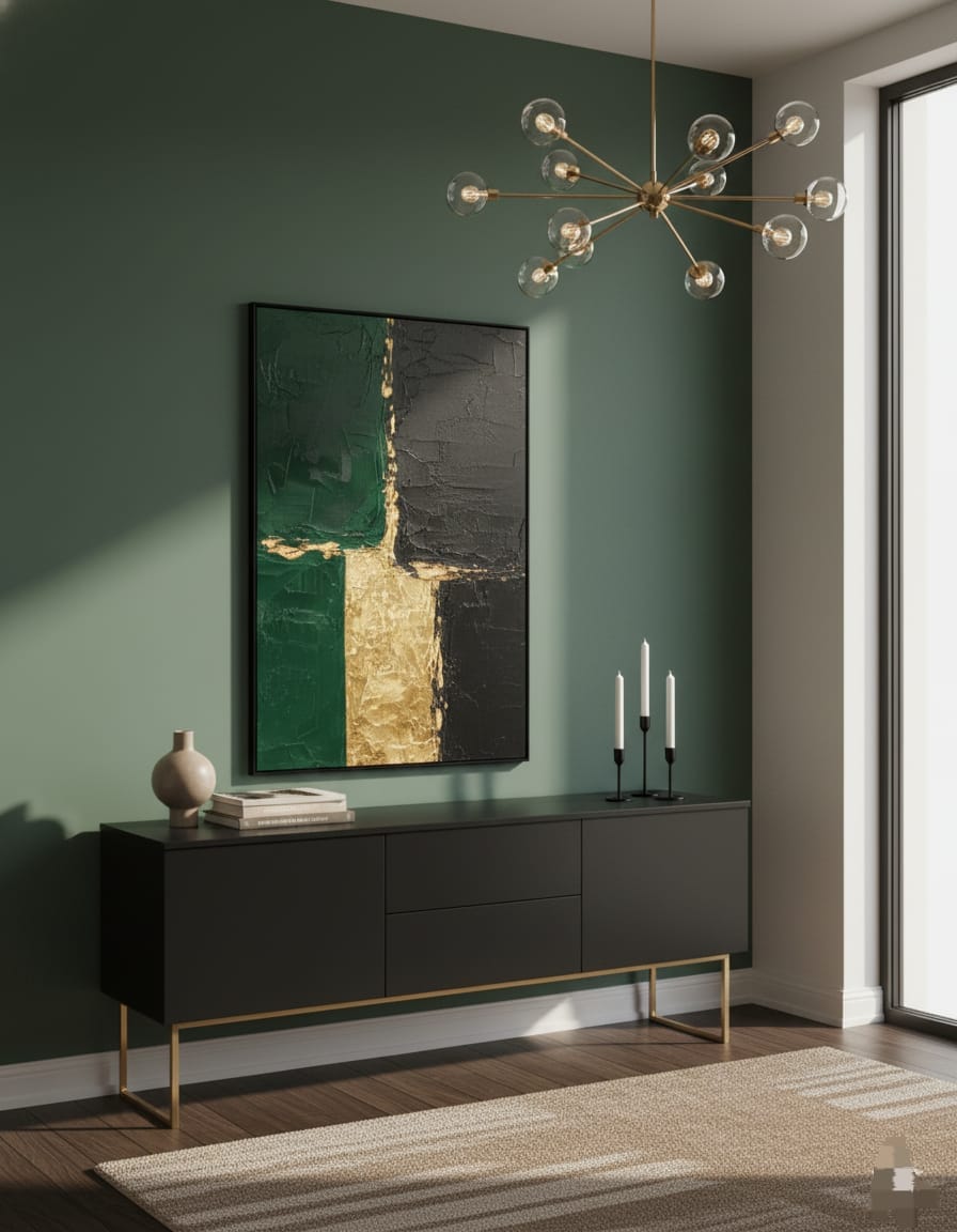 Golden Depth Zümrüt ve Altın Renklerinin Asilliği Yağlı Boya Tablosu Altın Derinlik 1029