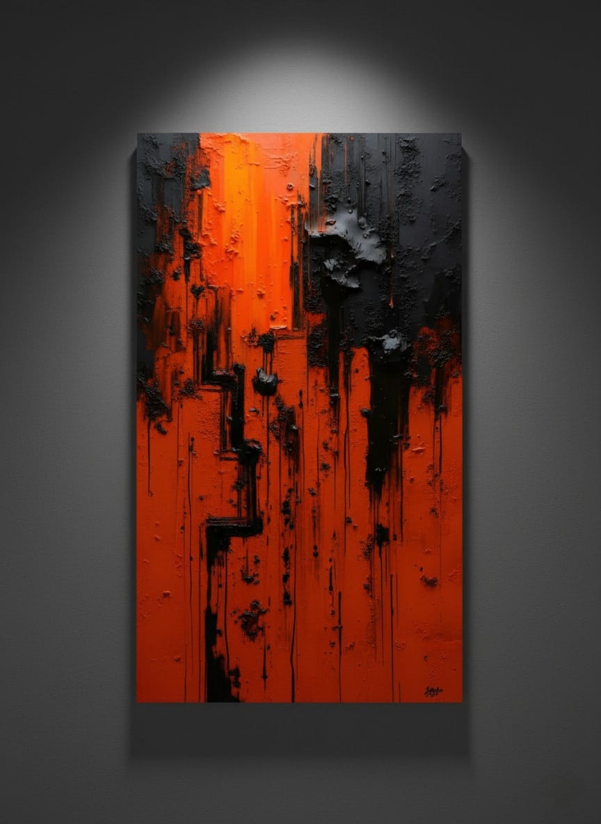 Lava Flow Turuncu Siyah Modern Dikey Tablo 1040