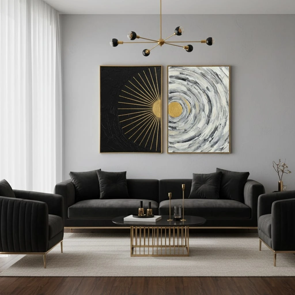 Sunburst Swirl Altın Güneş Işını Efektli İkili Tablo 1030