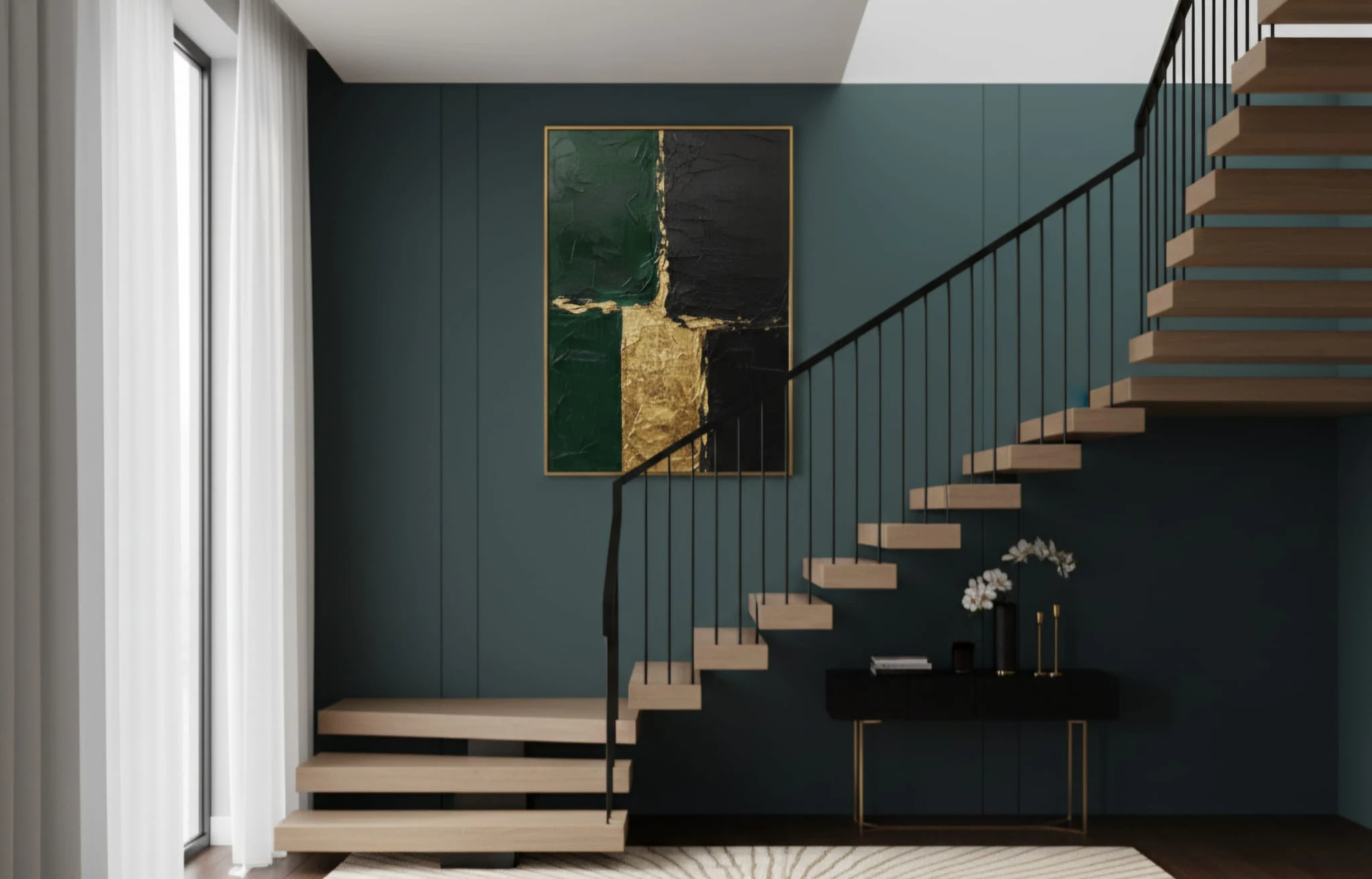 Golden Depth Zümrüt ve Altın Renklerinin Asilliği Yağlı Boya Tablosu Altın Derinlik 1029