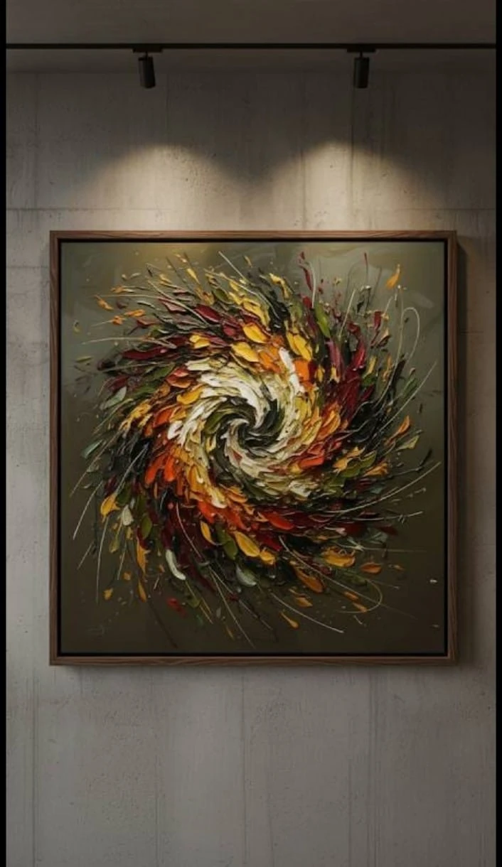 Sonbahar Girdabında Doğa Sarmalının Yeniden Doğuşu Dokulu Akrilik Boya Tablosu 1015