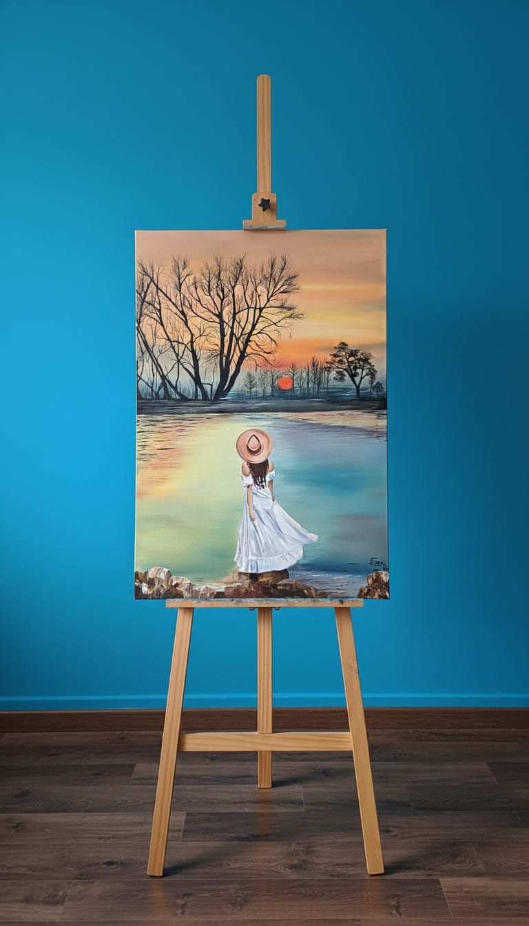 Silent Sunset  Gün Batımı Manzara ve Figürlü El Yapımı Yağlı Boya Tablo | Modern Duvar Sanatı 1043