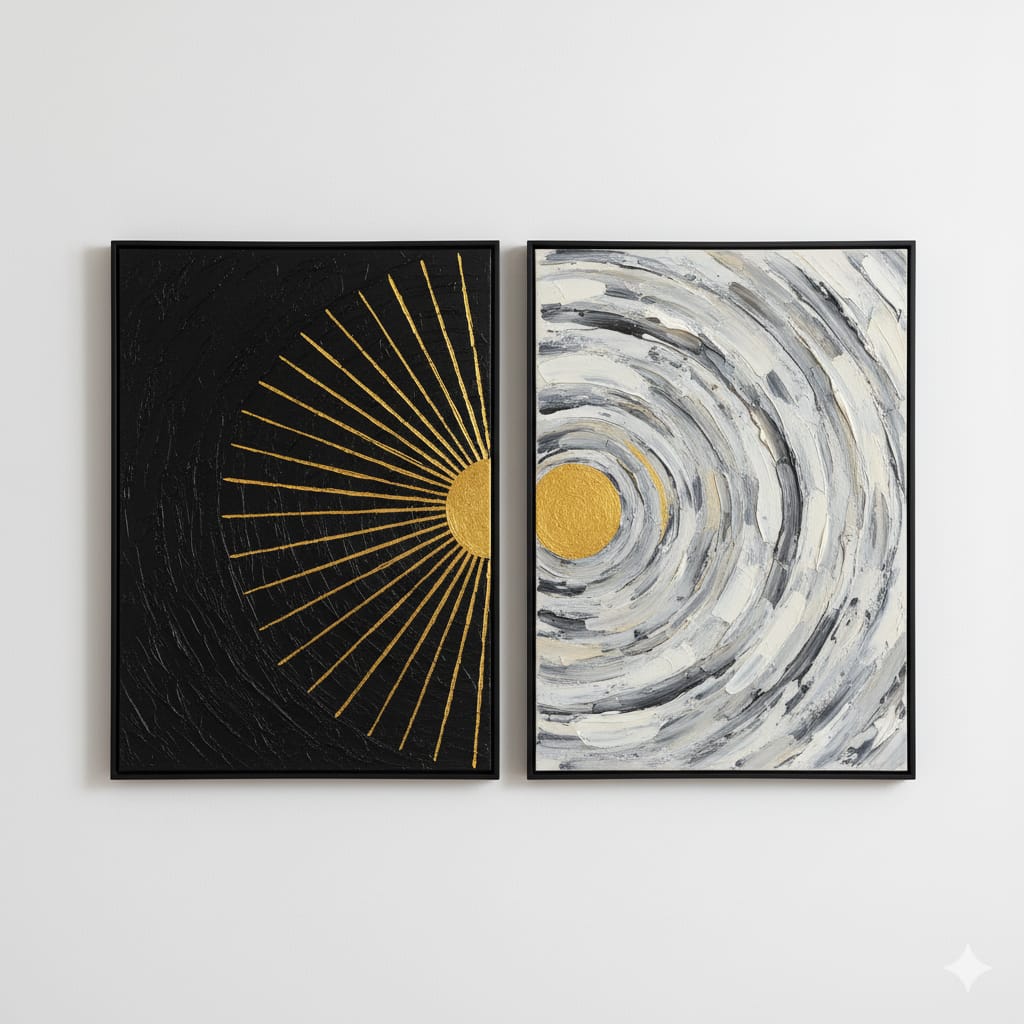 Sunburst Swirl Altın Güneş Işını Efektli İkili Tablo 1030