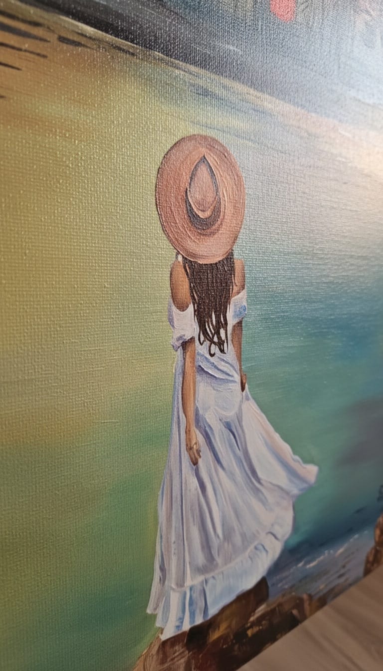 Silent Sunset  Gün Batımı Manzara ve Figürlü El Yapımı Yağlı Boya Tablo | Modern Duvar Sanatı 1043