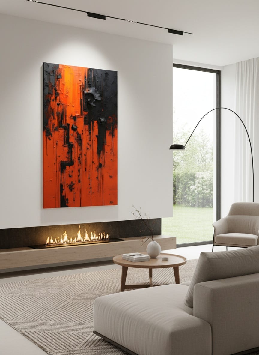 Lava Flow Turuncu Siyah Modern Dikey Tablo 1040