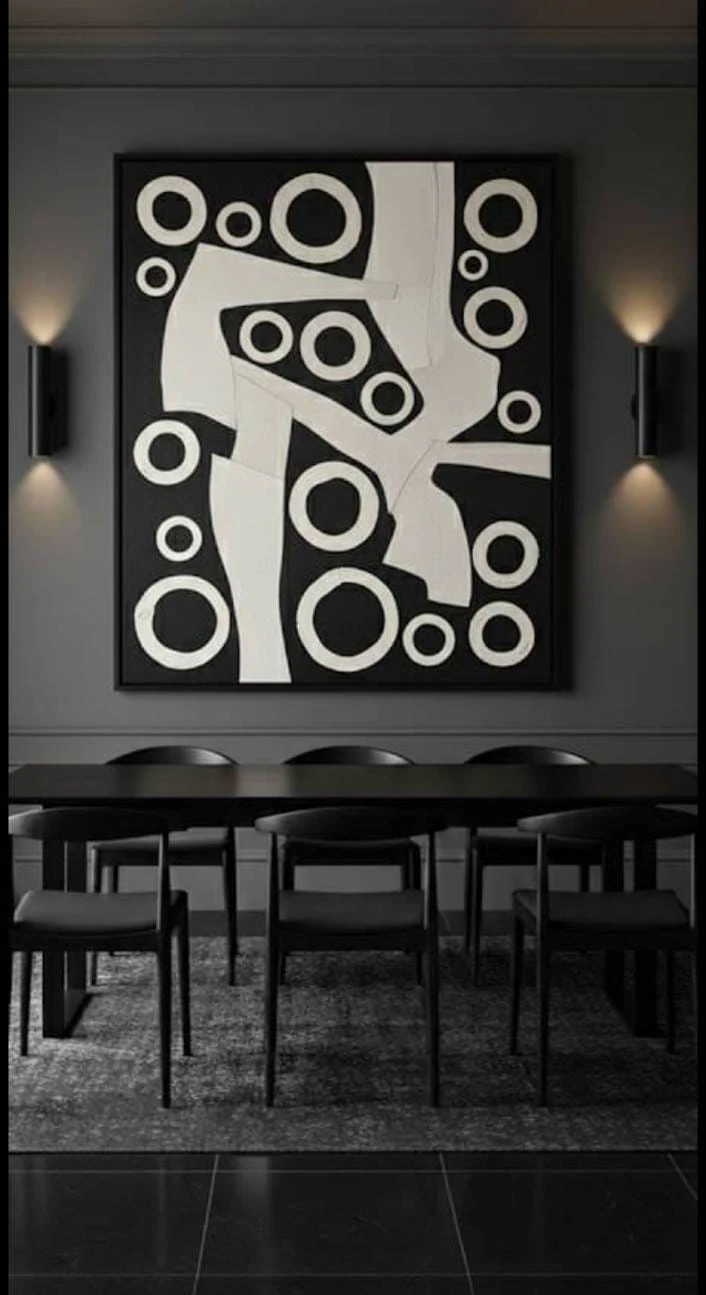 Geometric Rhythm Siyah Beyaz Geometrik Sanat Akrilik Boya Tablosu 1034