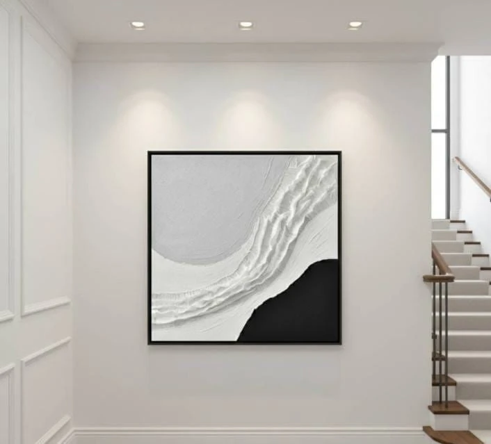 Texture Wave Siyah Beyaz Ve Gri Renk İle Doku Dalgası Akrilik Boya Dokulu Tablo 1039