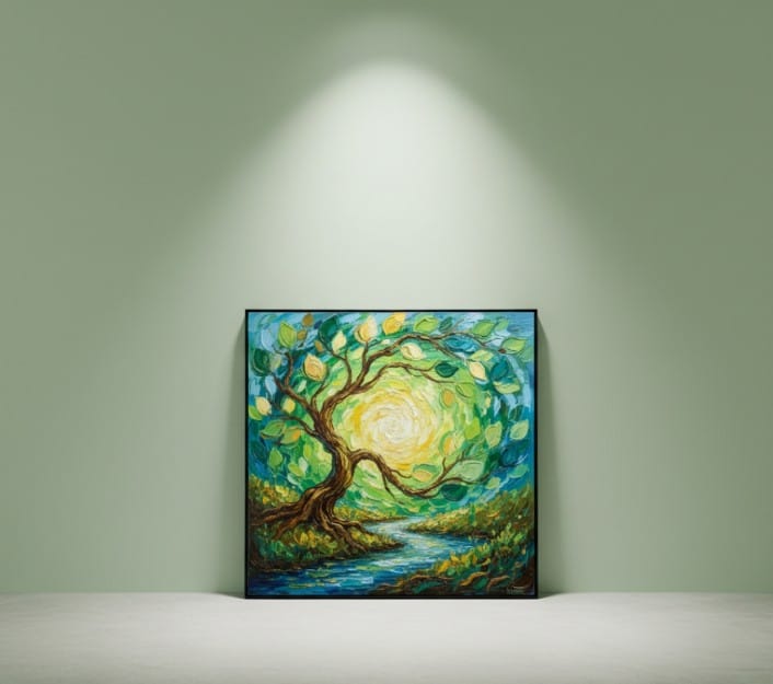 Doğanın Kalbinde Huzurun Kaynağıyla Yenilenmenin Rengi Dokulu Akrilik Boya Tablosu 1014