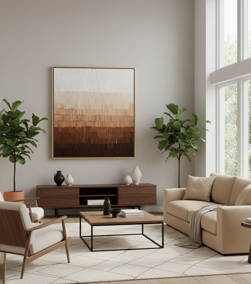 Textured Horizon Sıcak Tonlarda Modern Soyut Dokulu Tablo | El Yapımı 3D Duvar Sanatı 1042