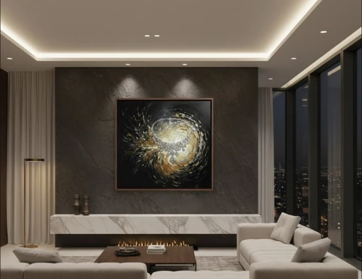 Derinliklerin Parıltısında Enerji Sarmalı Gümüş Detaylı Dokulu Akrilik Boya Tablosu 1016