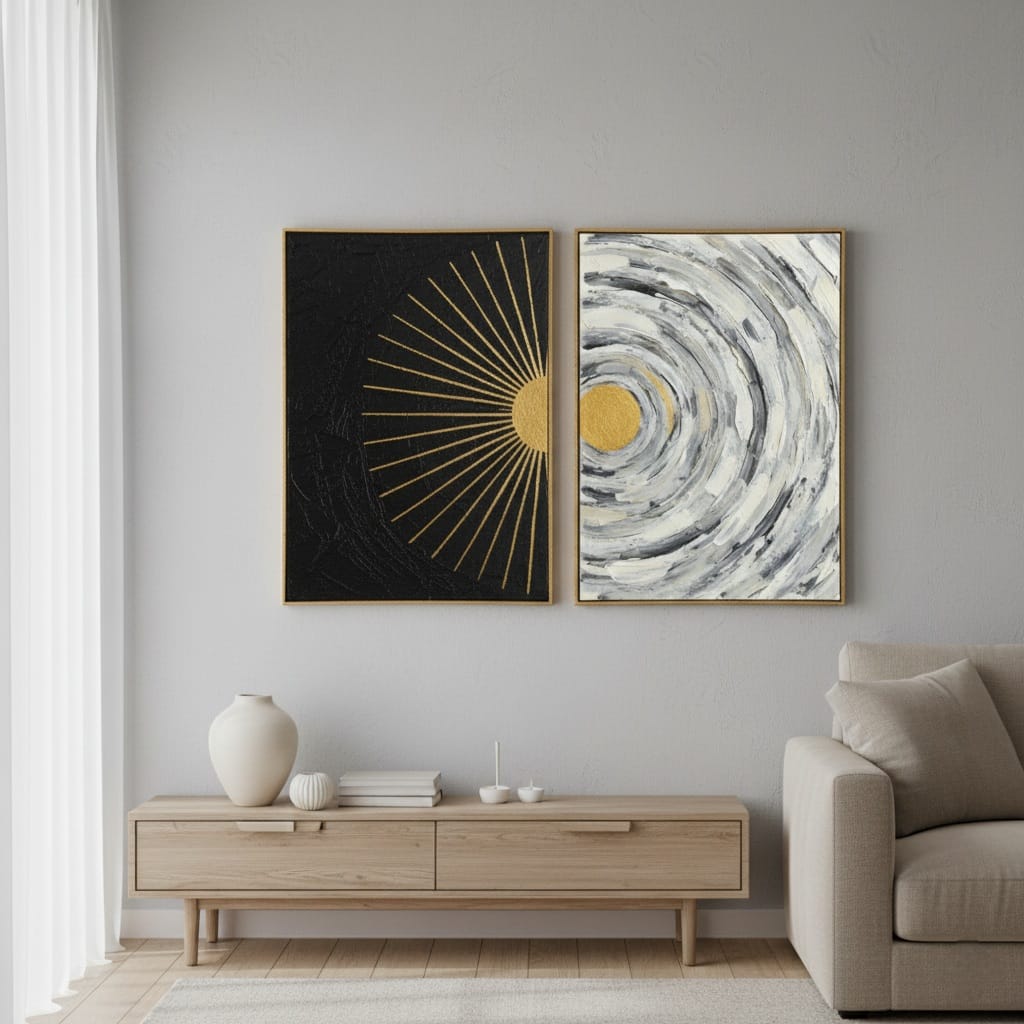 Sunburst Swirl Altın Güneş Işını Efektli İkili Tablo 1030