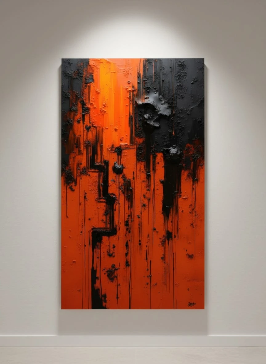 Lava Flow Turuncu Siyah Modern Dikey Tablo 1040