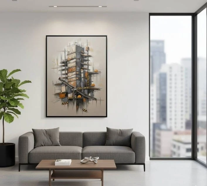 Soyut İnşaatın Mimari Ritmini Yansıtması Dokulu Akrilik Tablo 1019