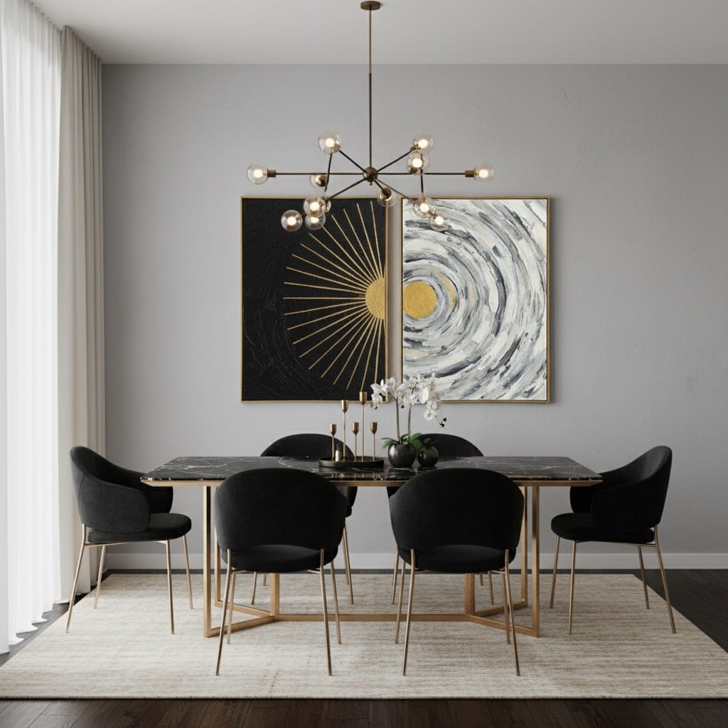 Sunburst Swirl Altın Güneş Işını Efektli İkili Tablo 1030