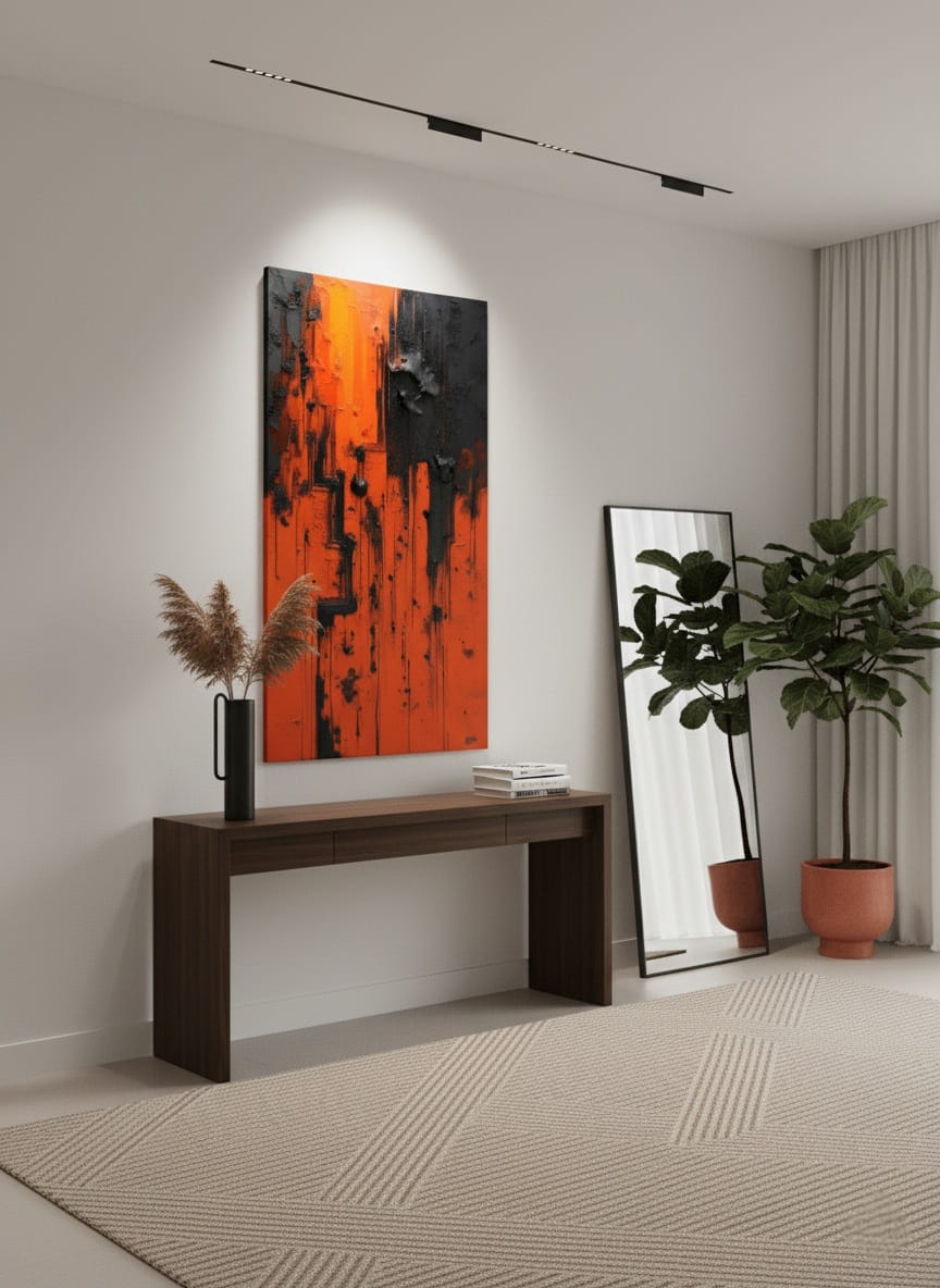 Lava Flow Turuncu Siyah Modern Dikey Tablo 1040