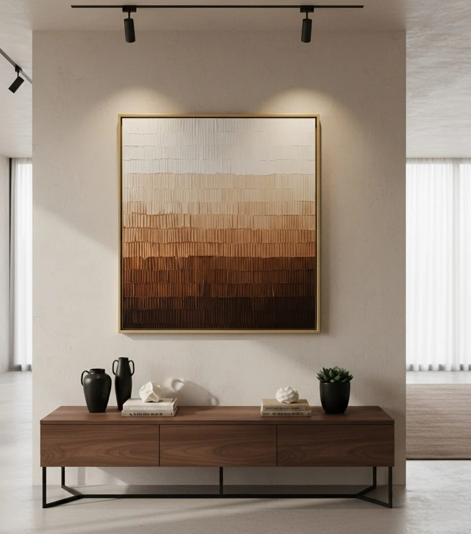 Textured Horizon Sıcak Tonlarda Modern Soyut Dokulu Tablo | El Yapımı 3D Duvar Sanatı 1042