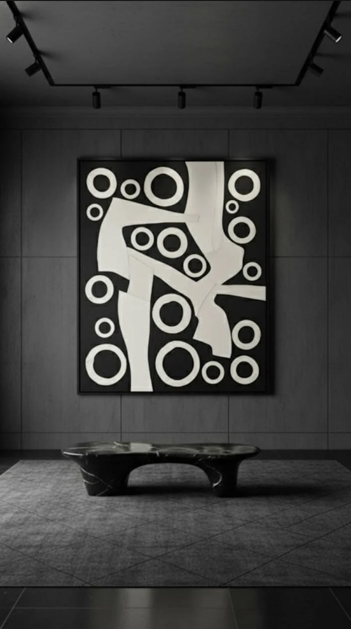 Geometric Rhythm Siyah Beyaz Geometrik Sanat Akrilik Boya Tablosu 1034