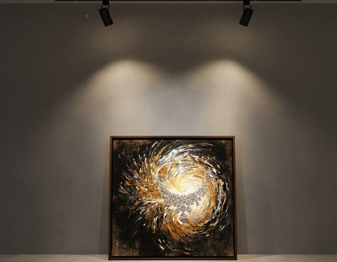 Derinliklerin Parıltısında Enerji Sarmalı Gümüş Detaylı Dokulu Akrilik Boya Tablosu 1016