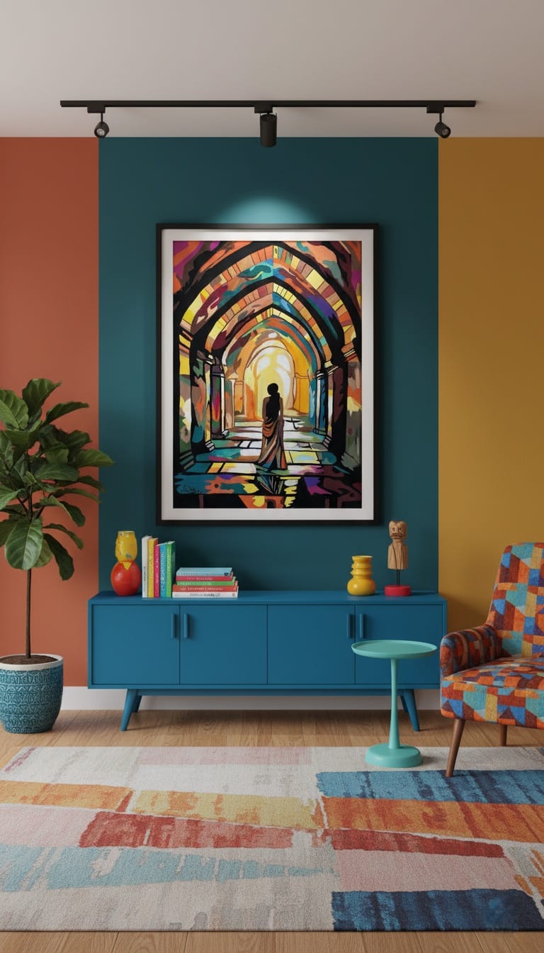 Walking to the Sun Canlı Renkli Geçişli Akrilik Boya Tablosu 1008