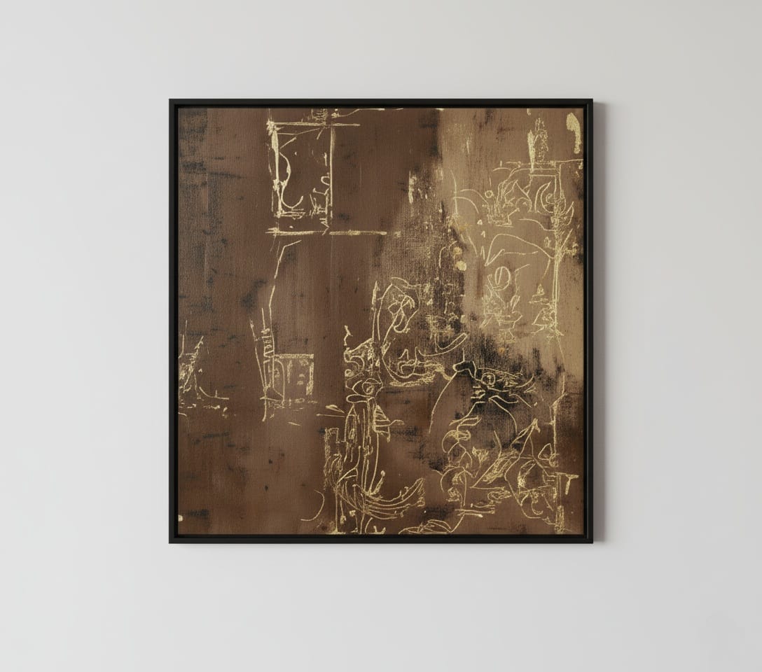 Hidden Script Kahve Tonlarında Gold Saklı Yazı Büyüsü Tablosu 1031