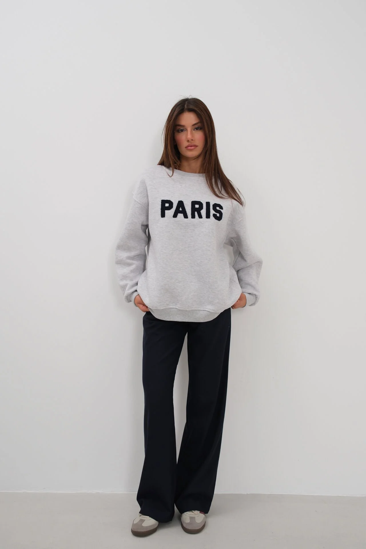 Sıfır Yaka Şardonlu Gri Sweatshirt main variant image