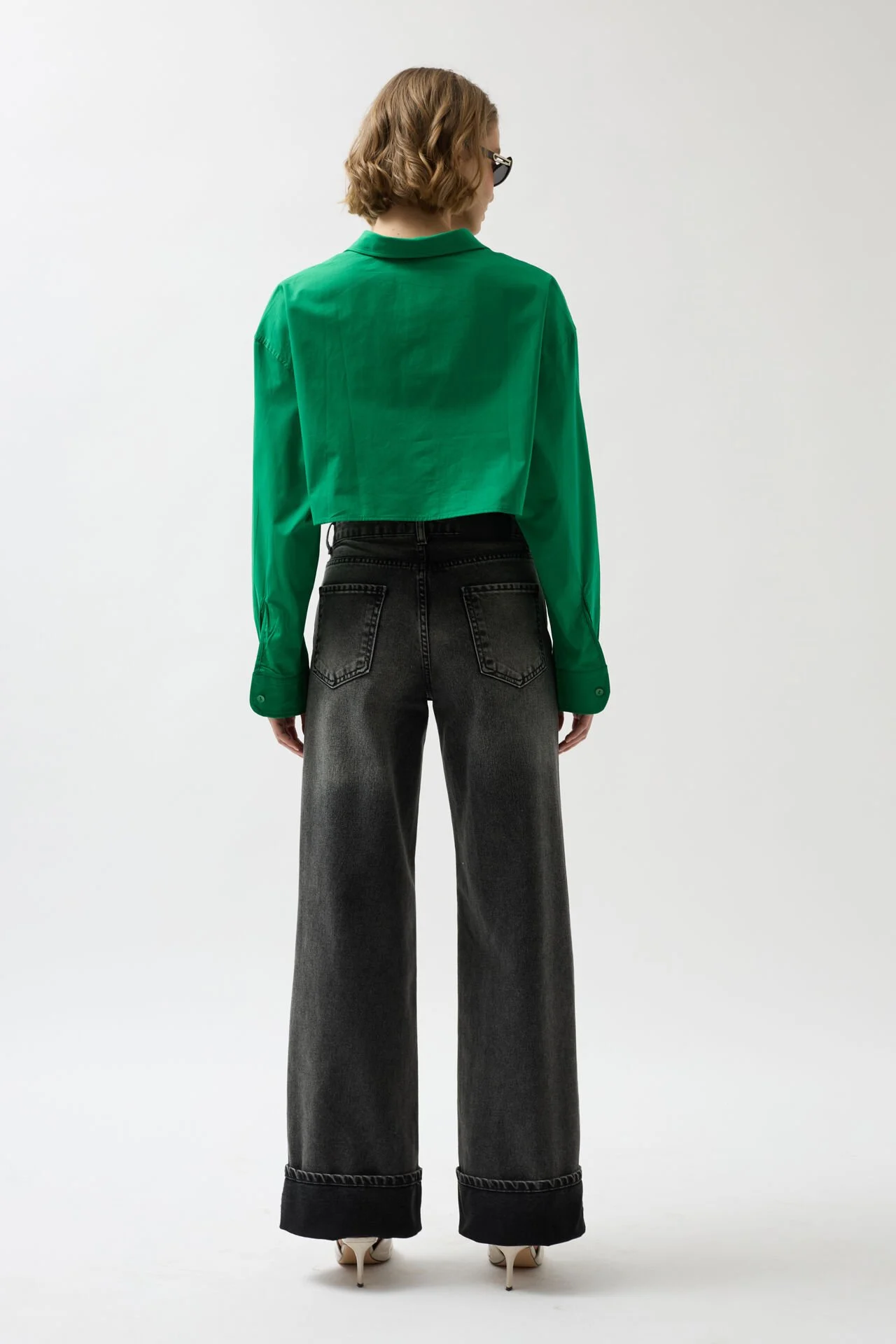 Crop Yeşil Oversize Gömlek