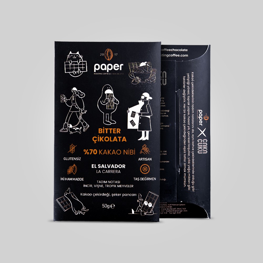 Paper Chocolate - El Salvador La Carrera %70 Kakao Nibi - Bitter Çikolata