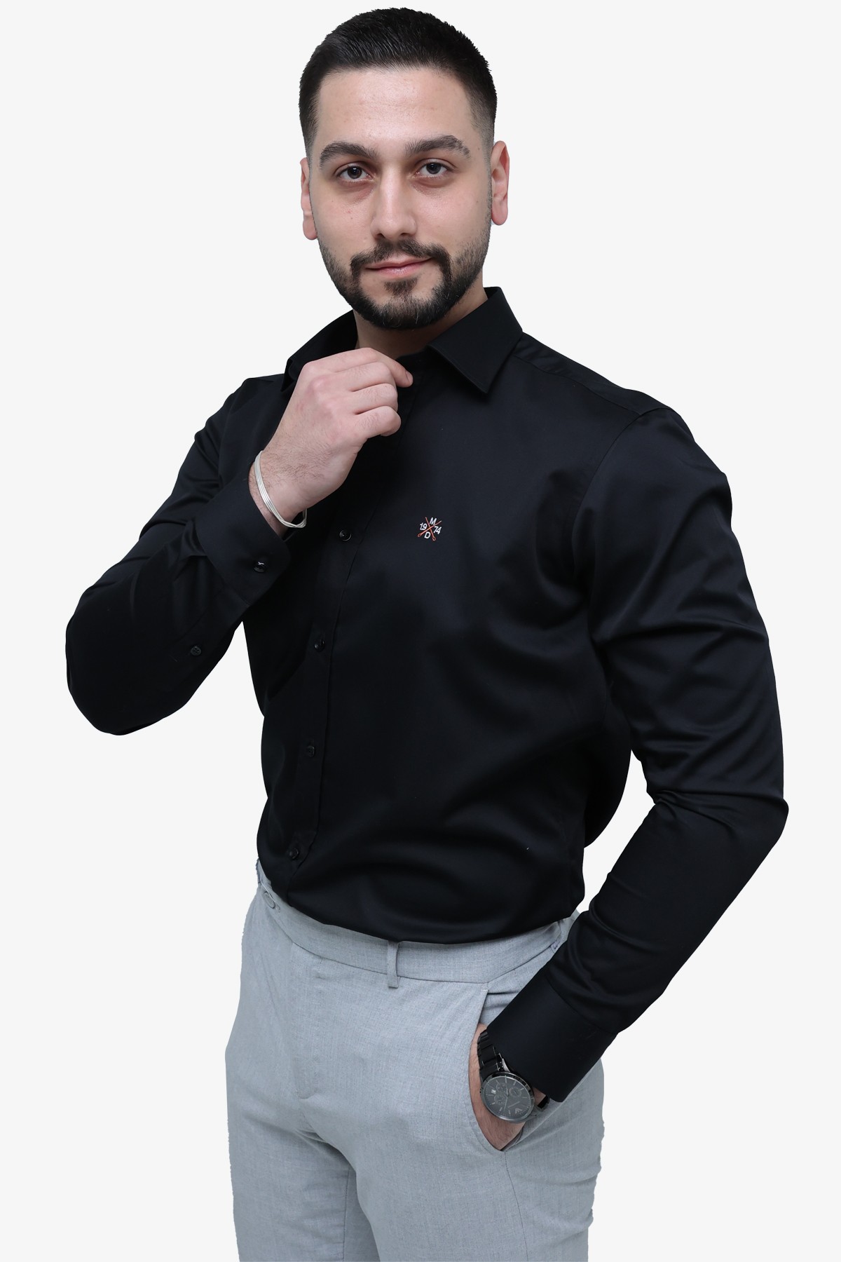 Pamuk Saten Slim Fit Gömlek - Siyah