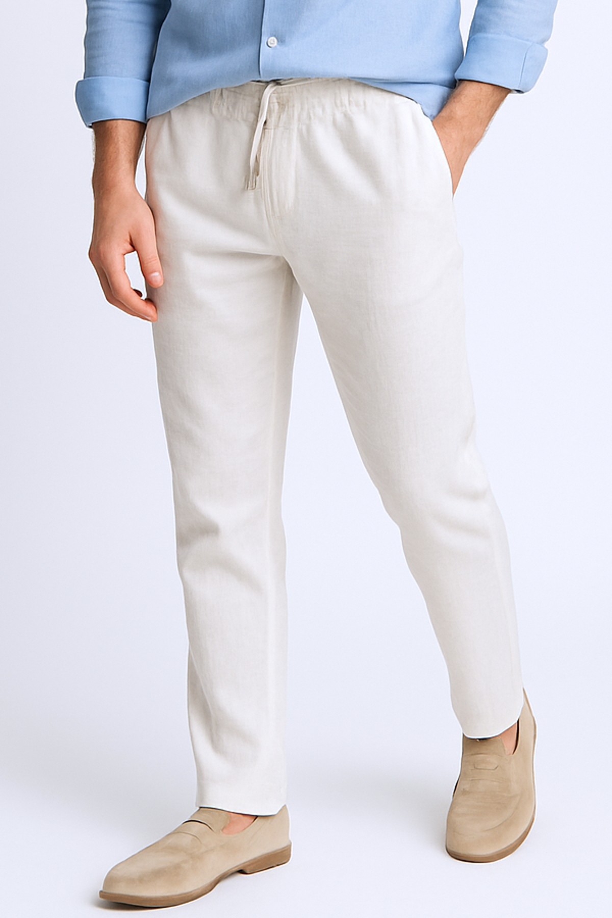 İPLİ KETEN PANTOLON - Beyaz