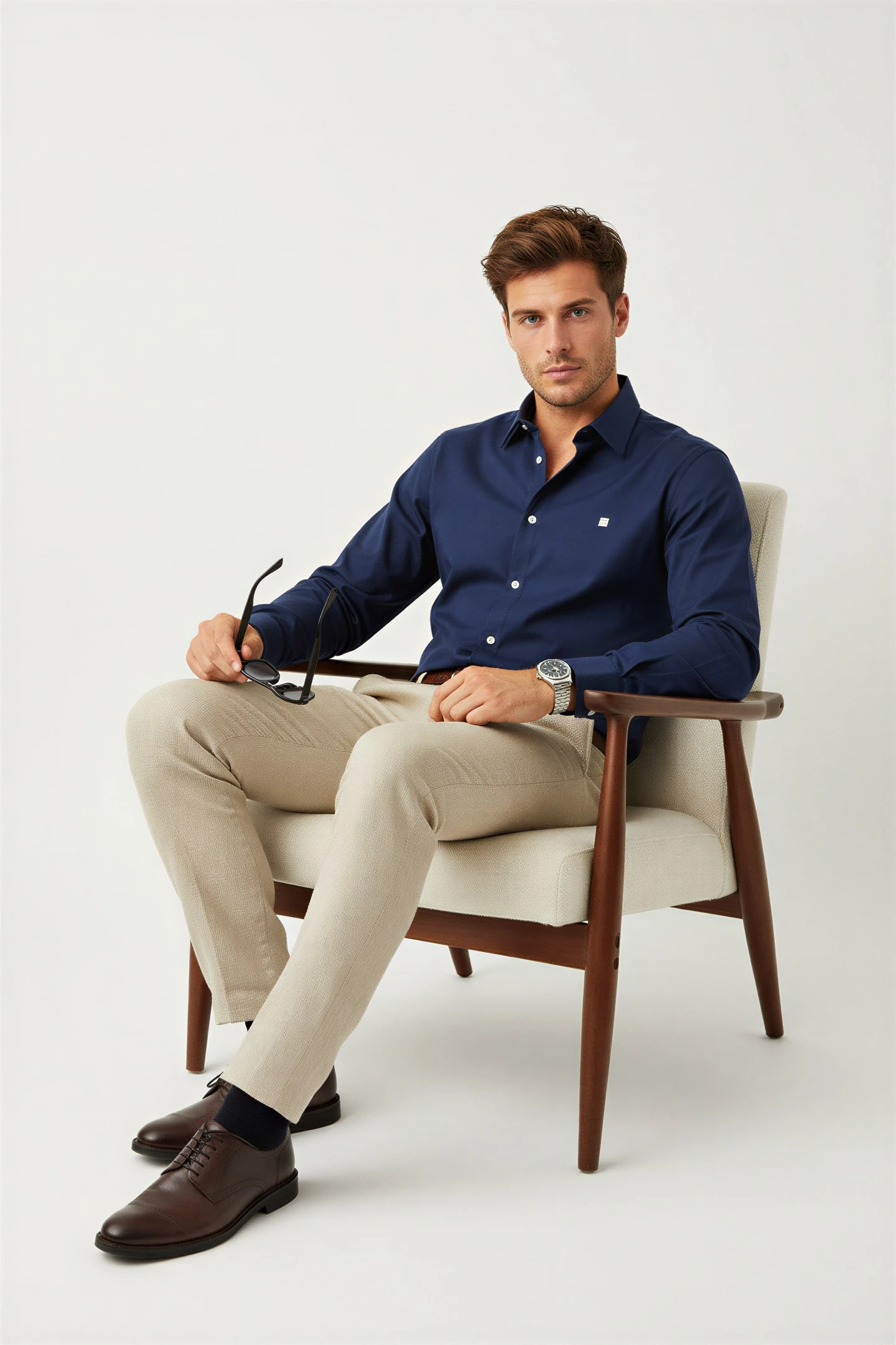 Pamuk Saten Slim Fit Gömlek - Lacivert