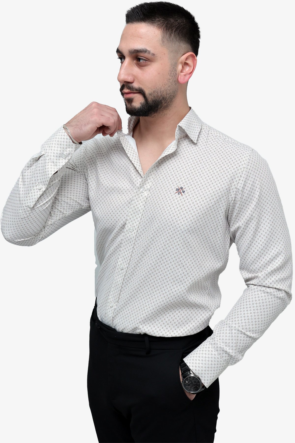 Baskılı Pamuk Slim Fit Gömlek