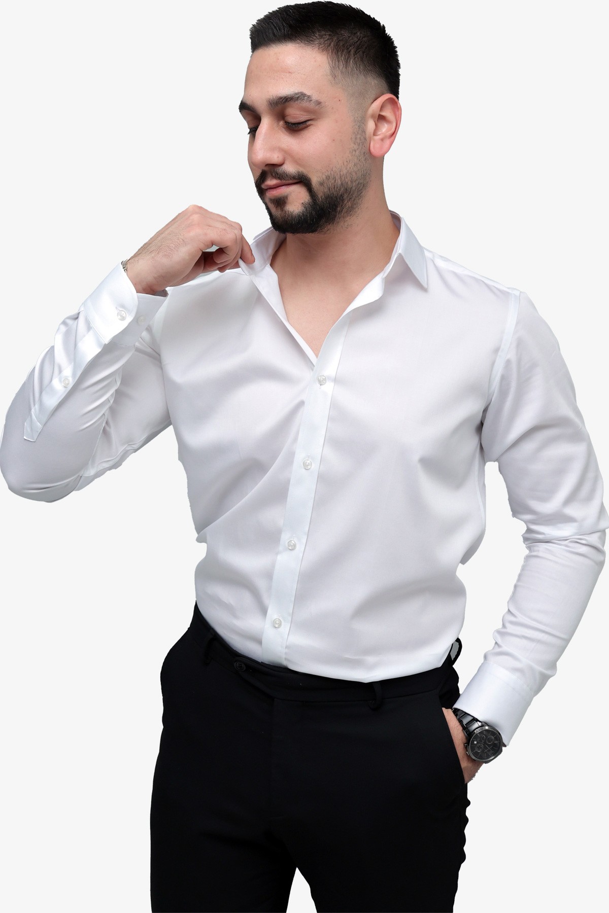 Kişiye Özel Pamuk Saten Slim Fit Gömlek