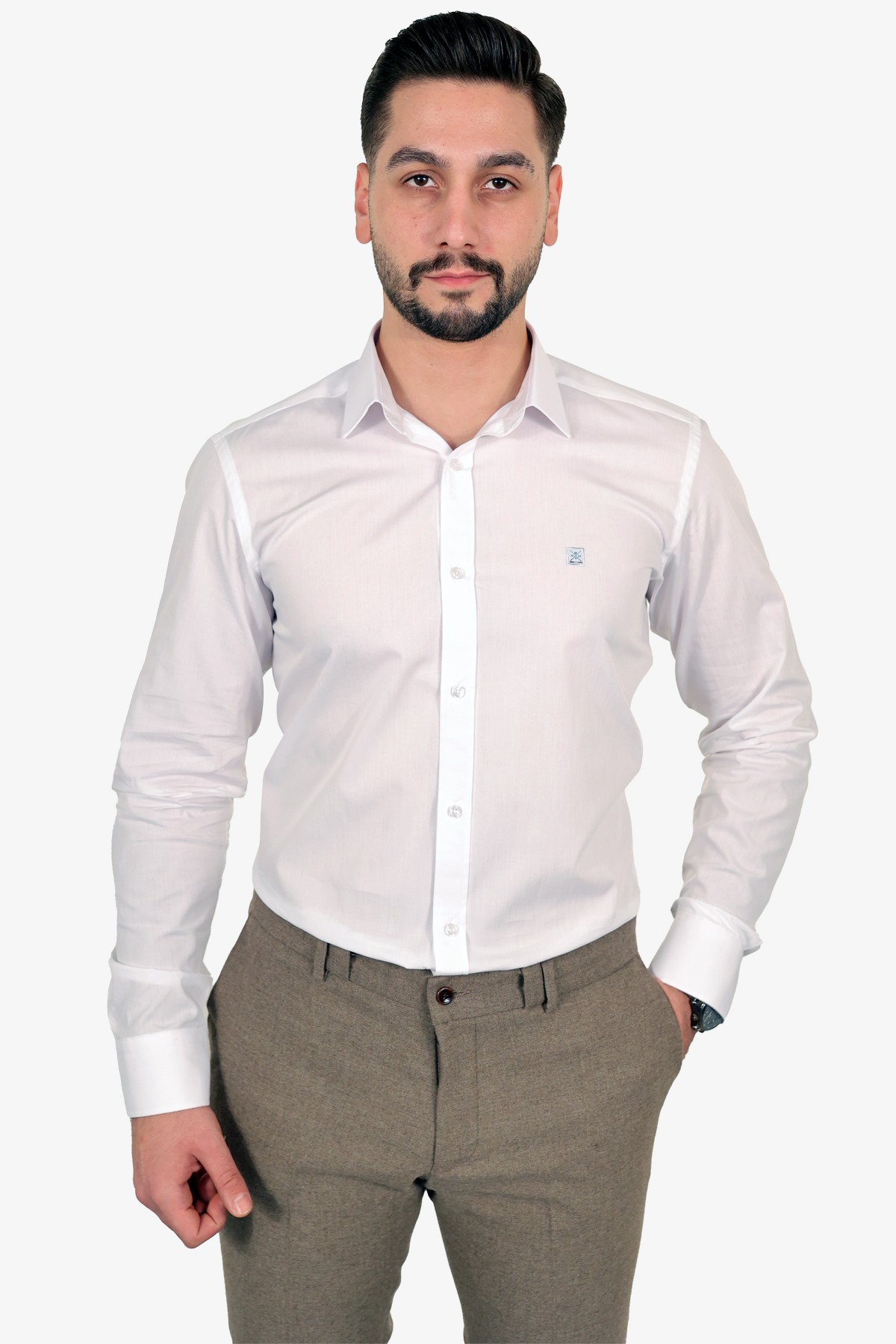 Düz Slim Fit Gömlek - Beyaz