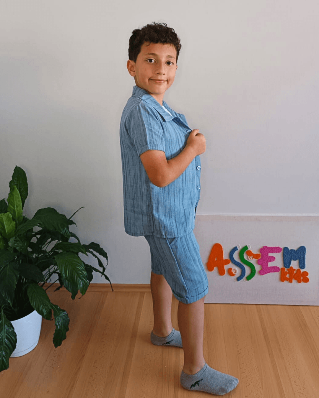 Mavi Keten 3'lü Takım 