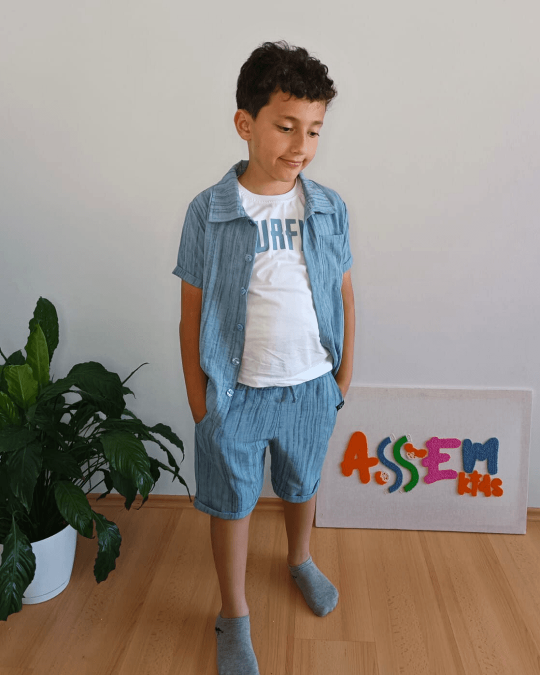 Mavi Keten 3'lü Takım 