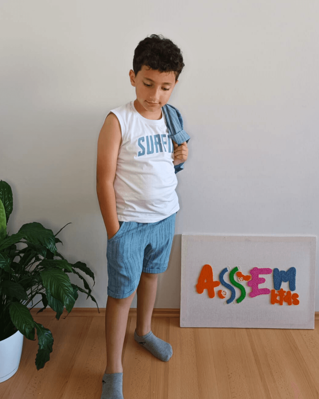 Mavi Keten 3'lü Takım 