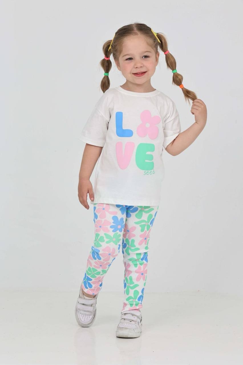 Kabartma Love Baskılı Taytlı Takım 