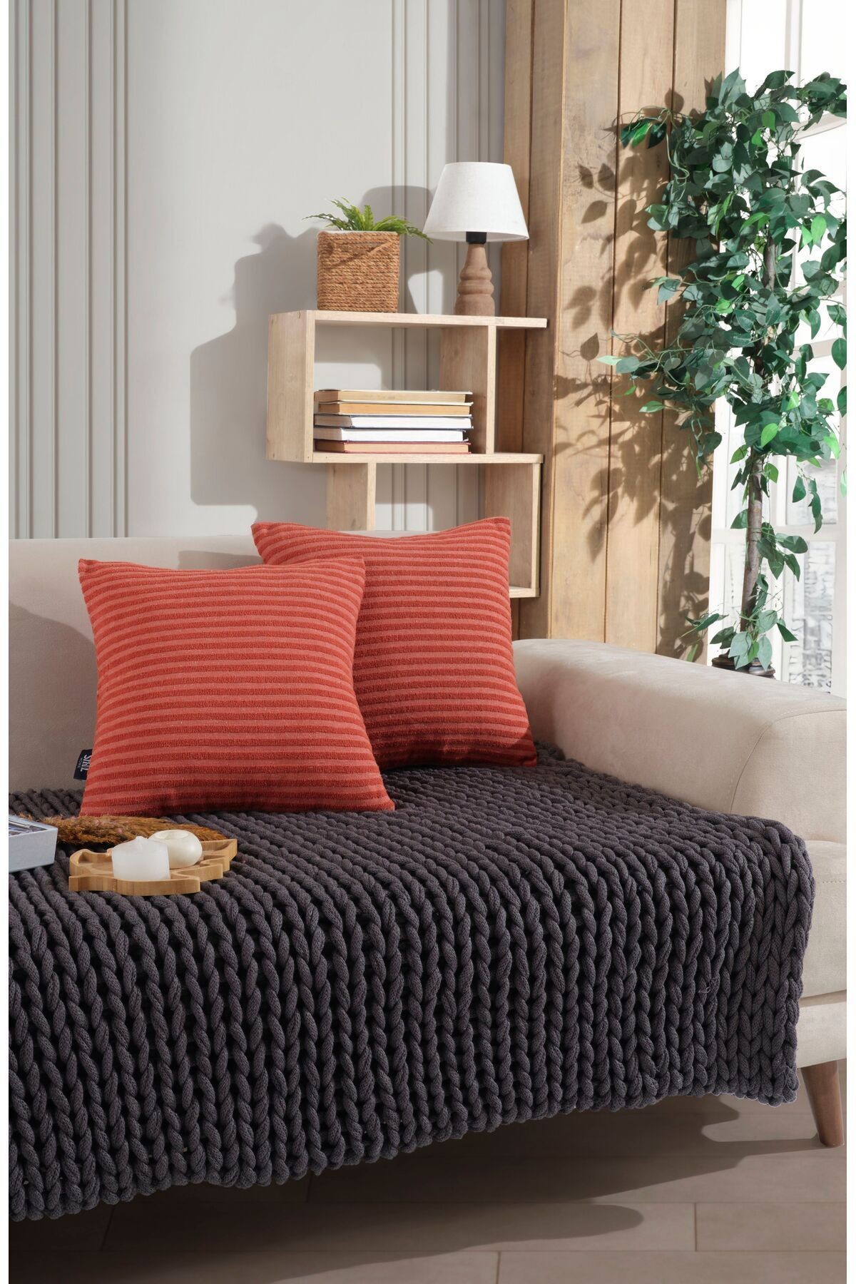 Shal Plaid 2'li Dekoratif Kırlent Kılıfı Yastık Kılıfı 44x44cm