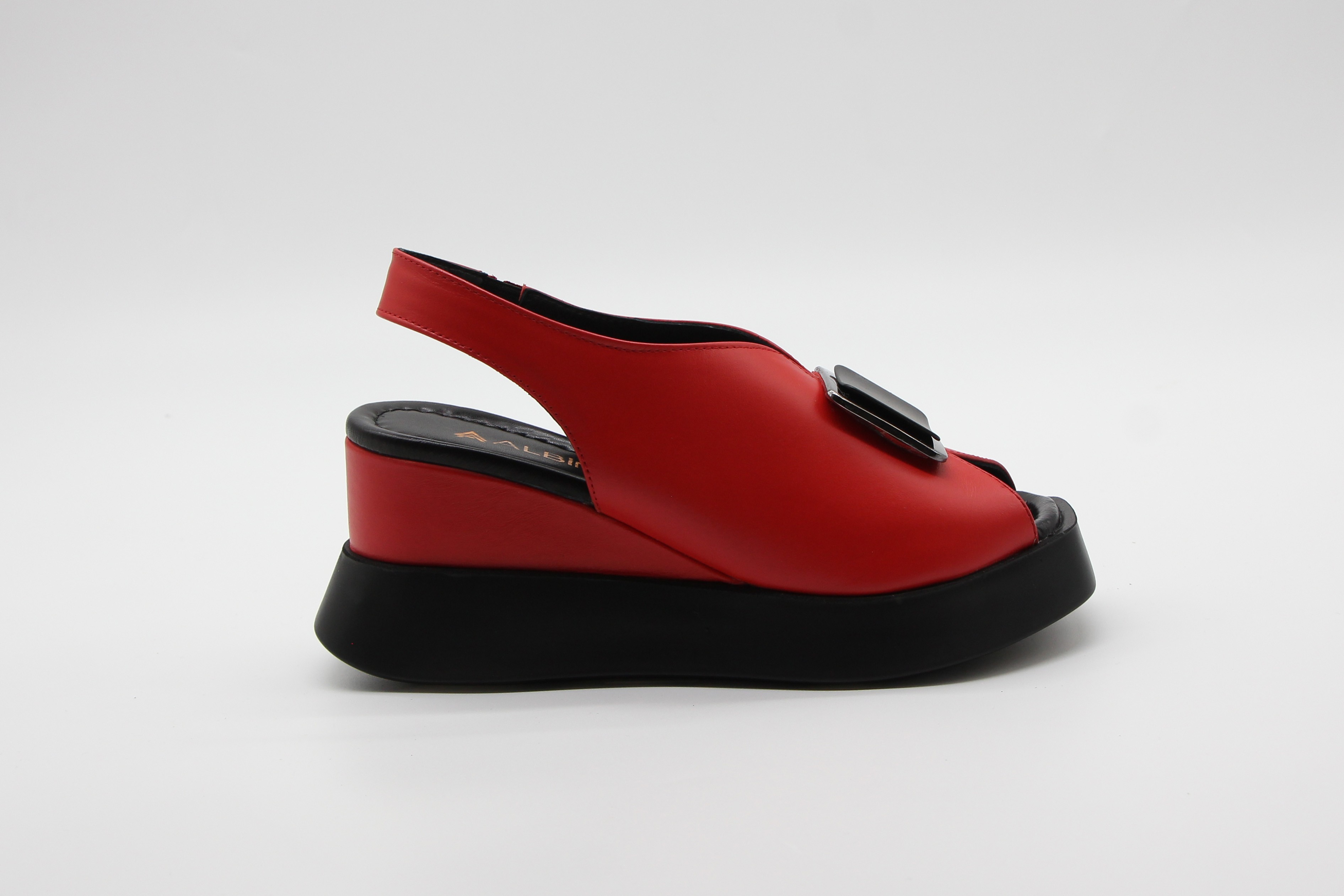 Albini Kadın Deri Dolgu Topuk Sandalet - Kırmızı