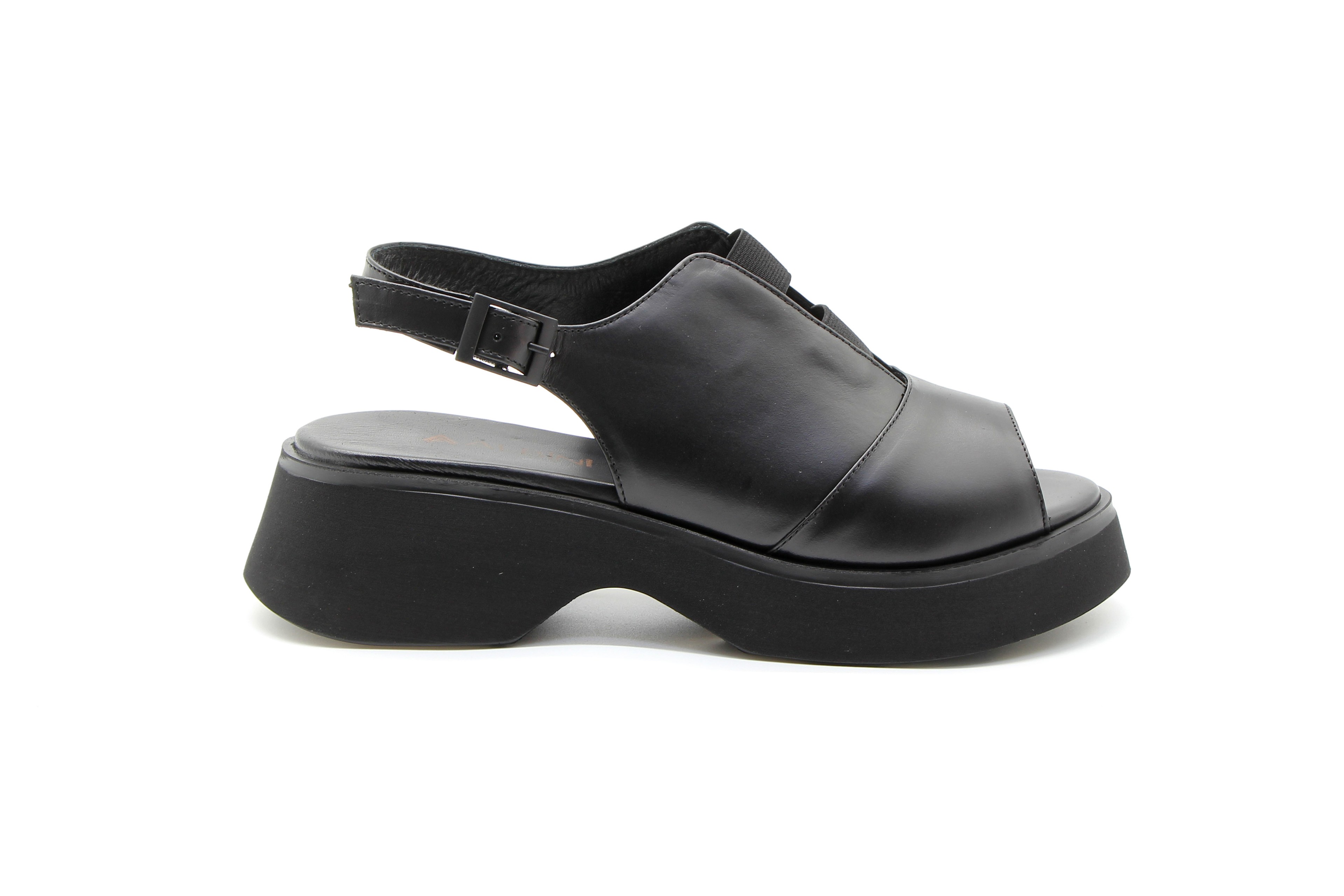 Albini Kadın Günlük Deri Dolgu Topuk Sandalet - Siyah