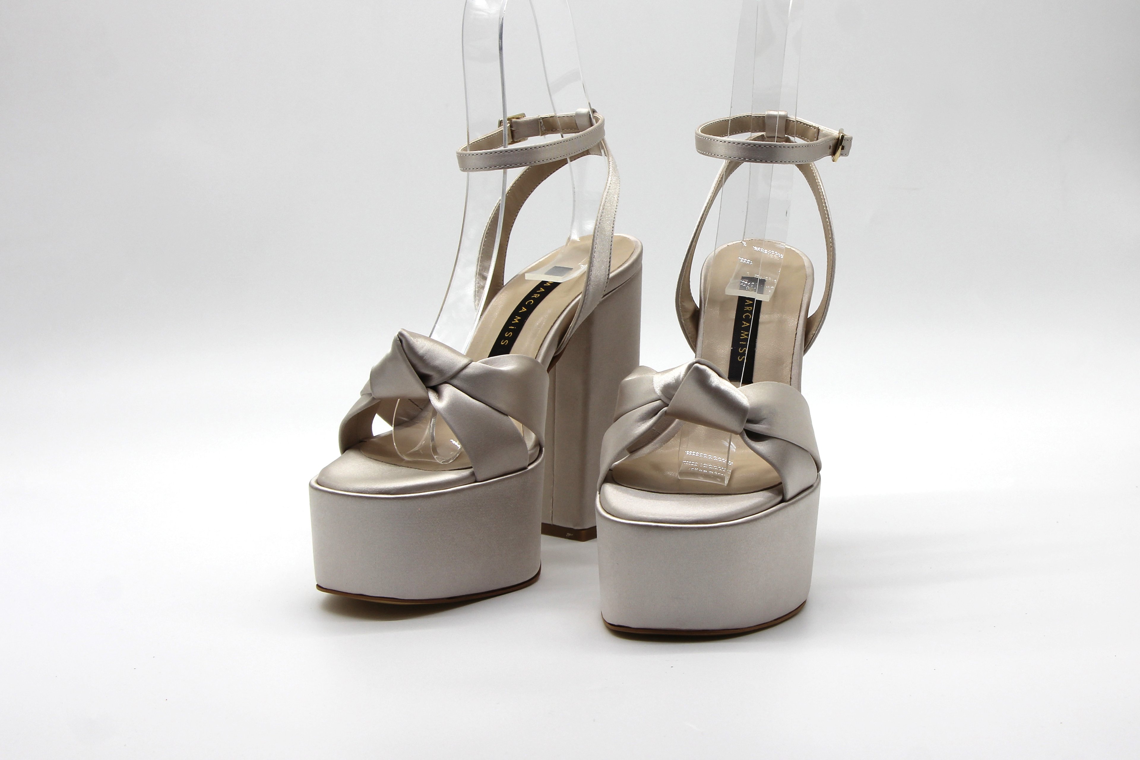 Marcamiss Kadın Saten Platform Sandalet - Bej Saten