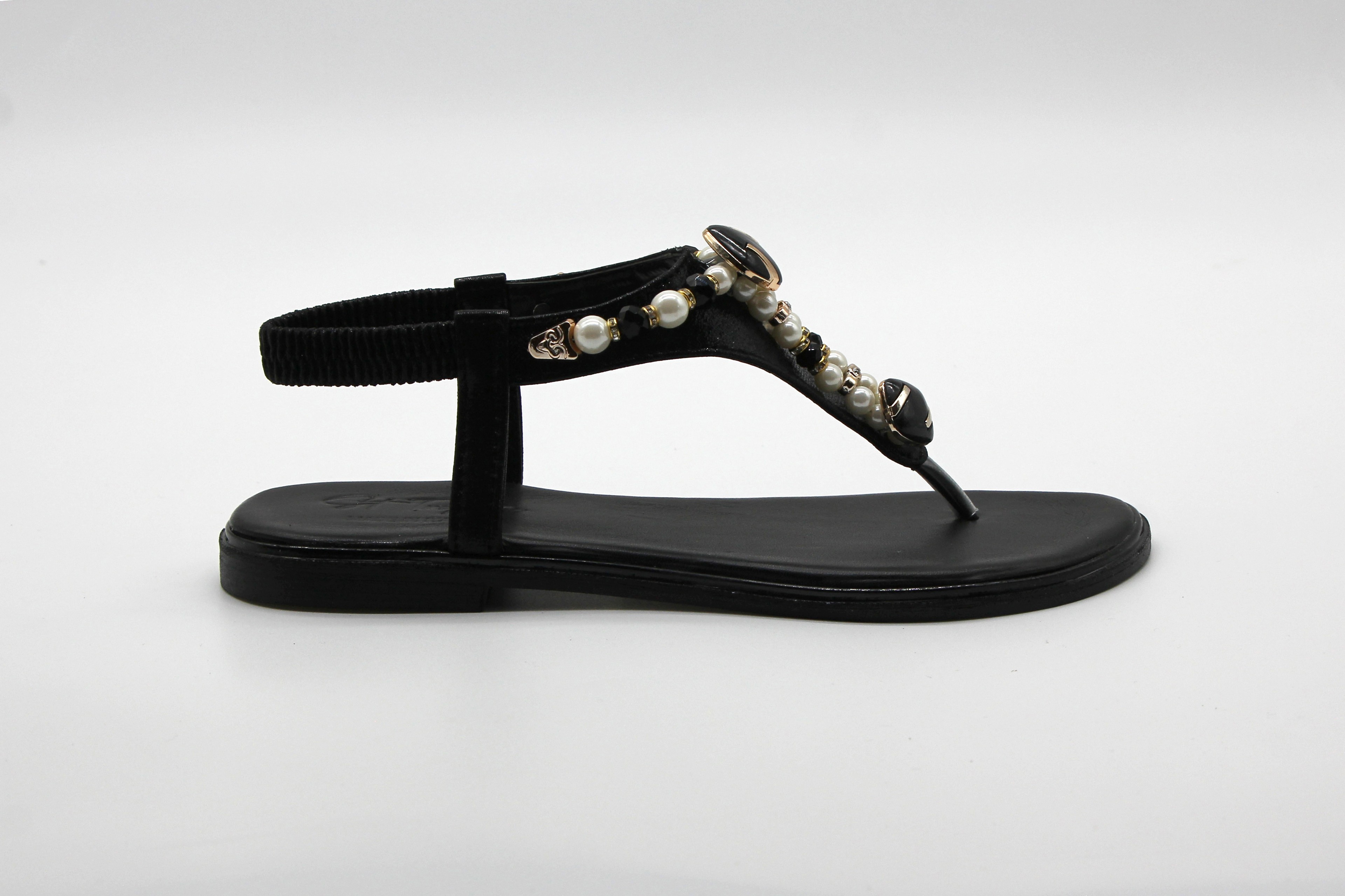 D&E Kadın Taşlı Parmak Arası Sandalet - Siyah