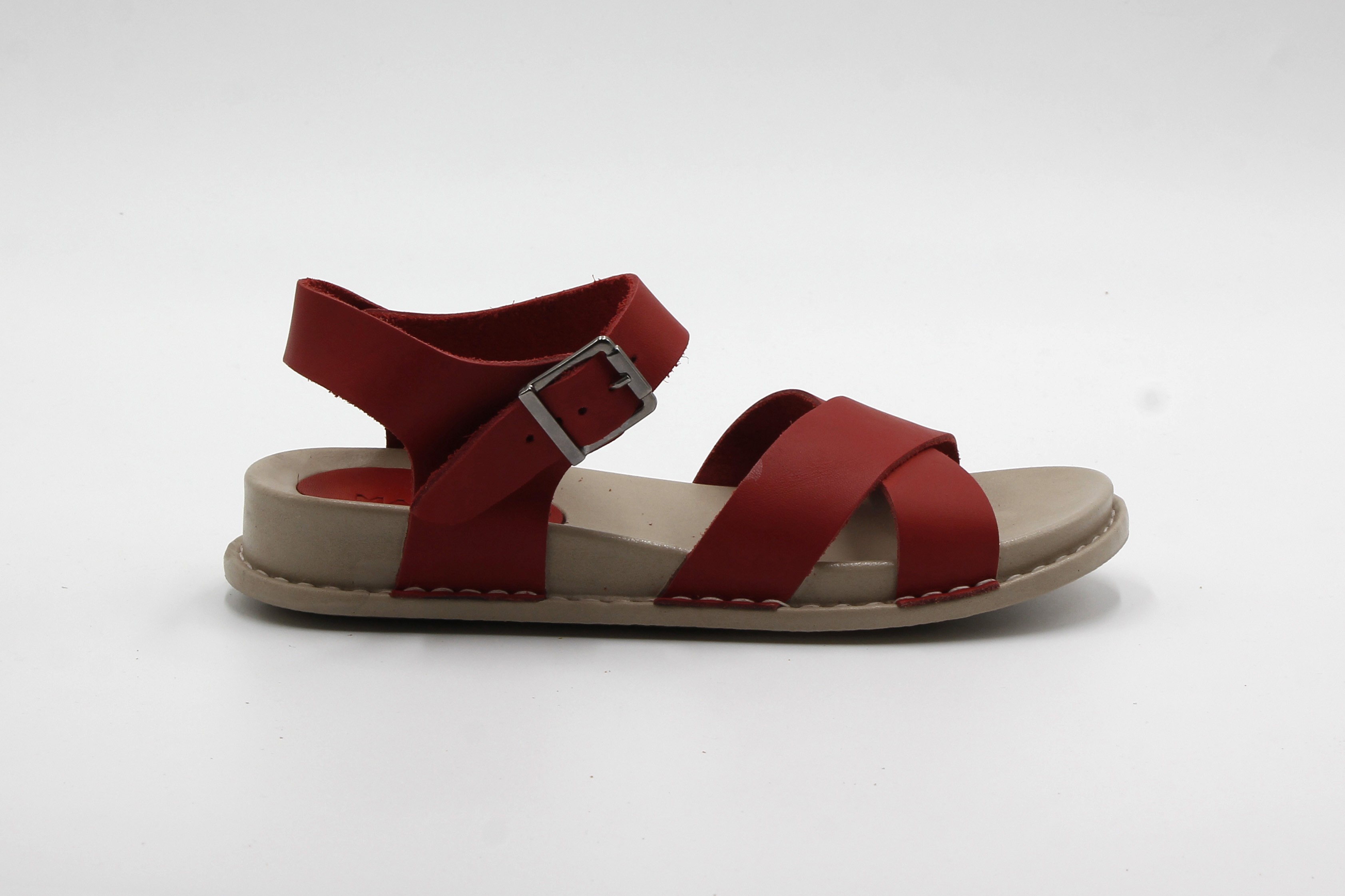 Kadın Deri Günlük Ortapedik Sandalet - Kırmızı