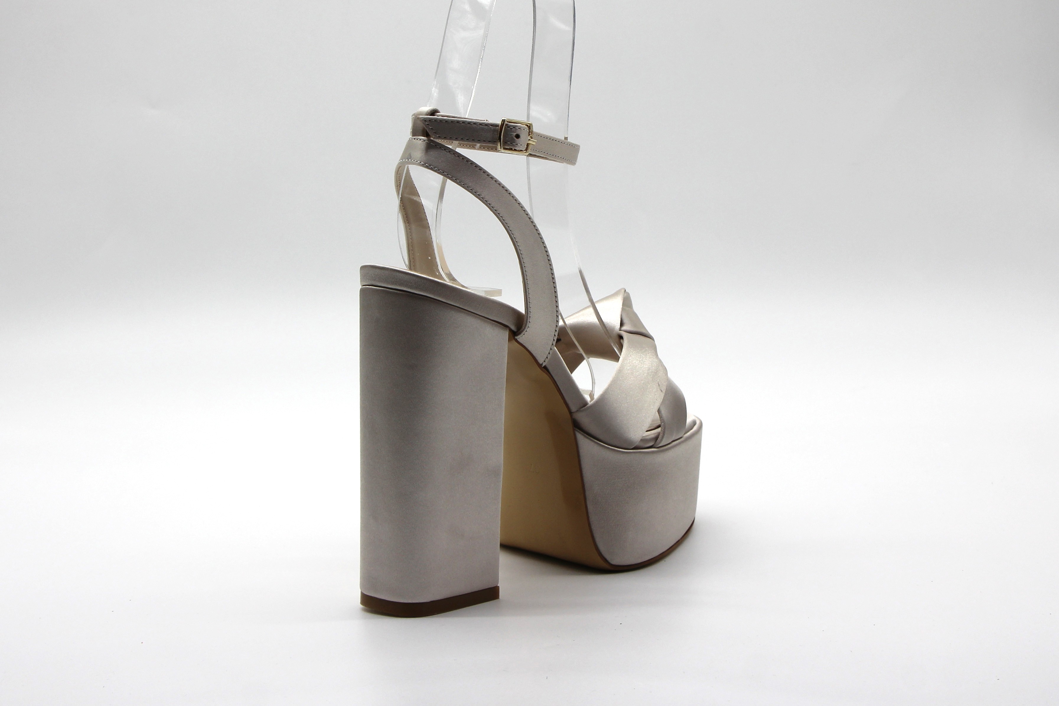 Marcamiss Kadın Saten Platform Sandalet - Bej Saten