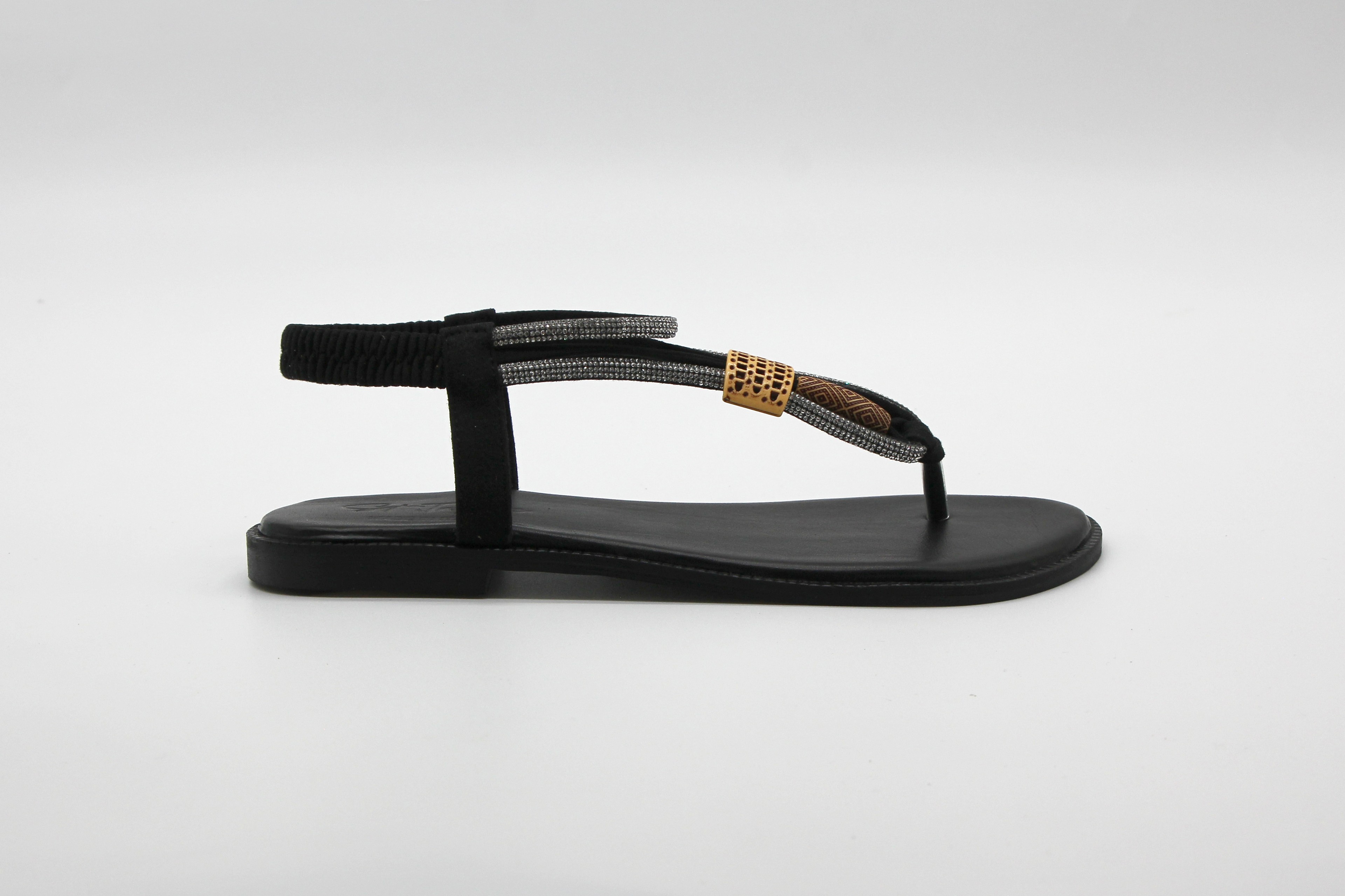 D&E Kadın Taşlı Günlük Parmak Arası Sandalet - Siyah