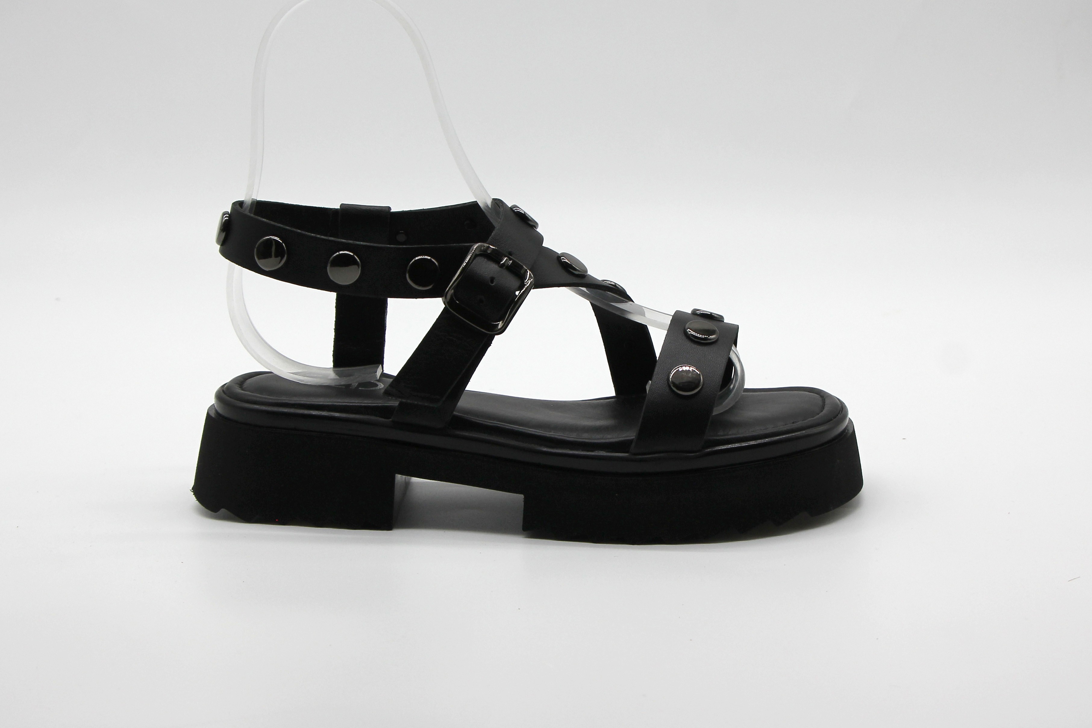 Sur Sandalet El Yapımı Kadın Deri Spor Sandalet - Siyah