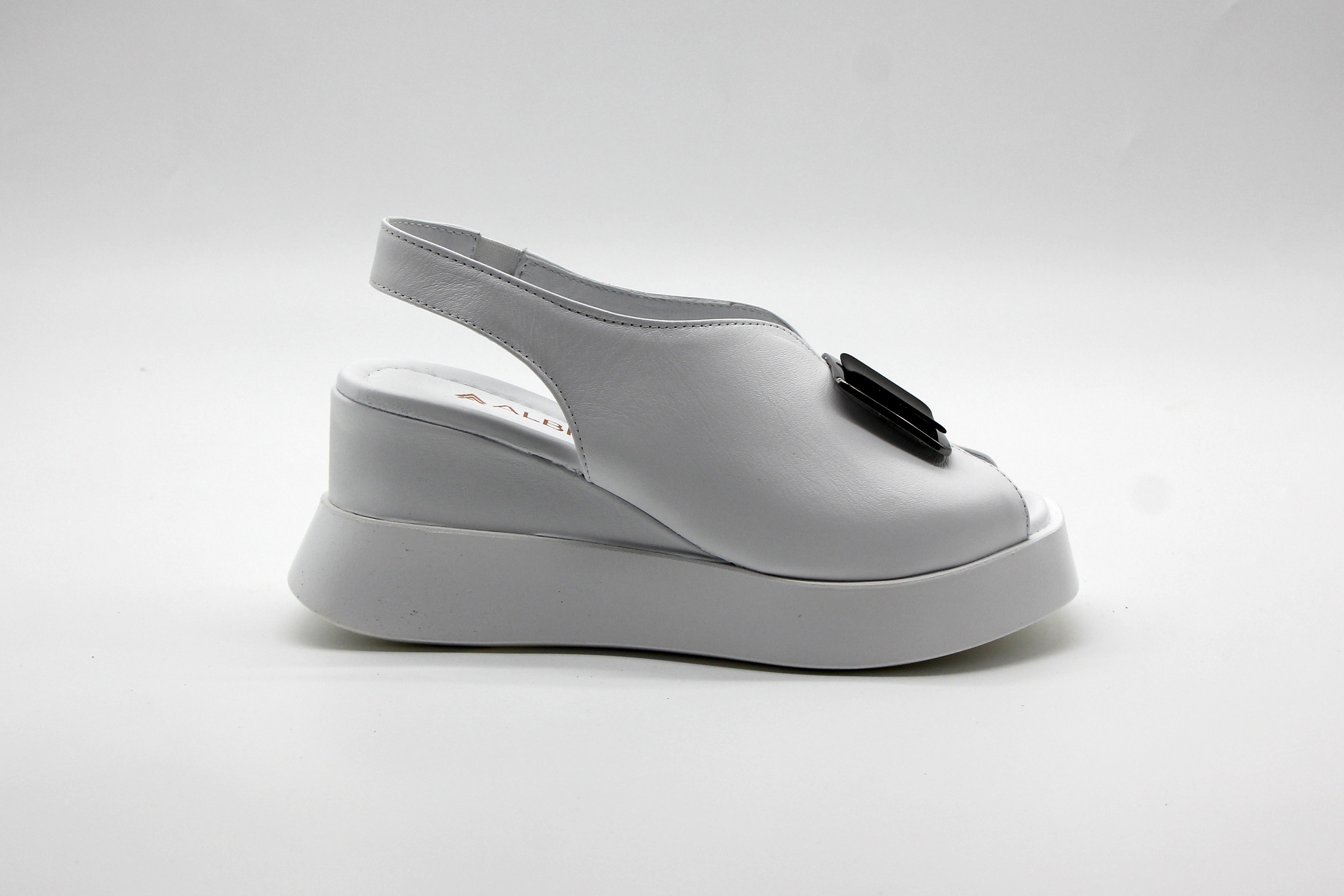 Albini Kadın Deri Dolgu Topuk Sandalet - Beyaz