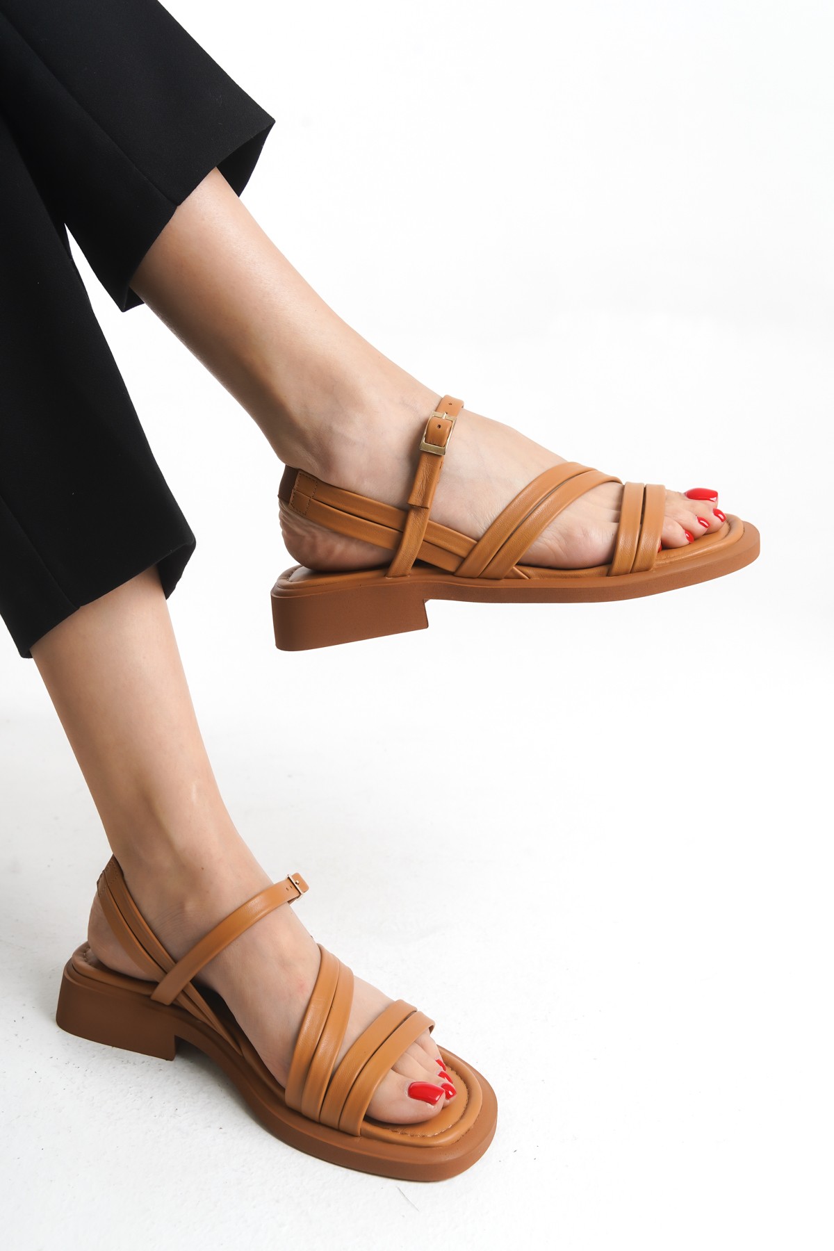 Sur Sandalet Kadın Taba Deri Spor Sandalet ARK-M-555-T