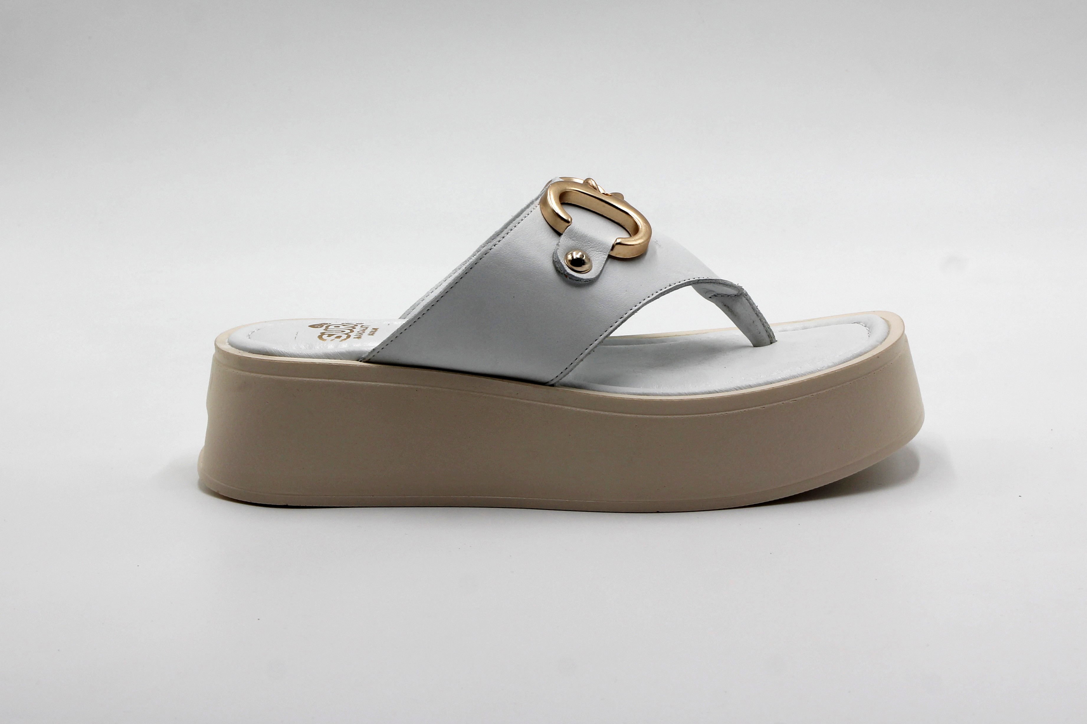 Sur Sandalet El Yapımı Kadın Dolgu Topuk Terlik - Beyaz