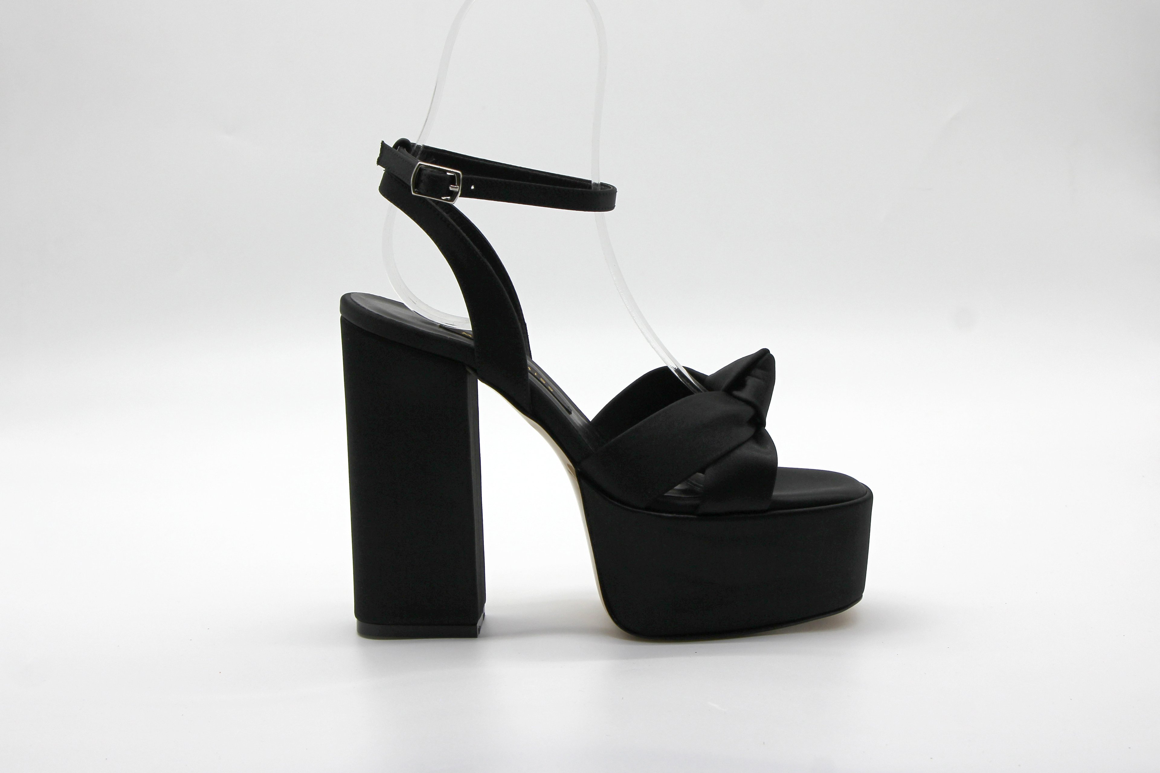 Marcamiss Kadın Saten Platform Sandalet - Siyah Saten